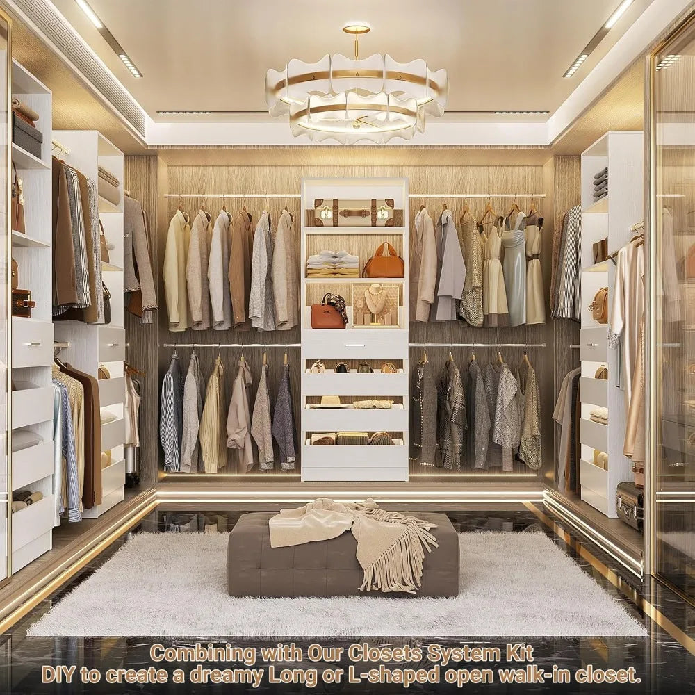 , 4-9Ft Closet Organizer with 4 Wooden Drawers,