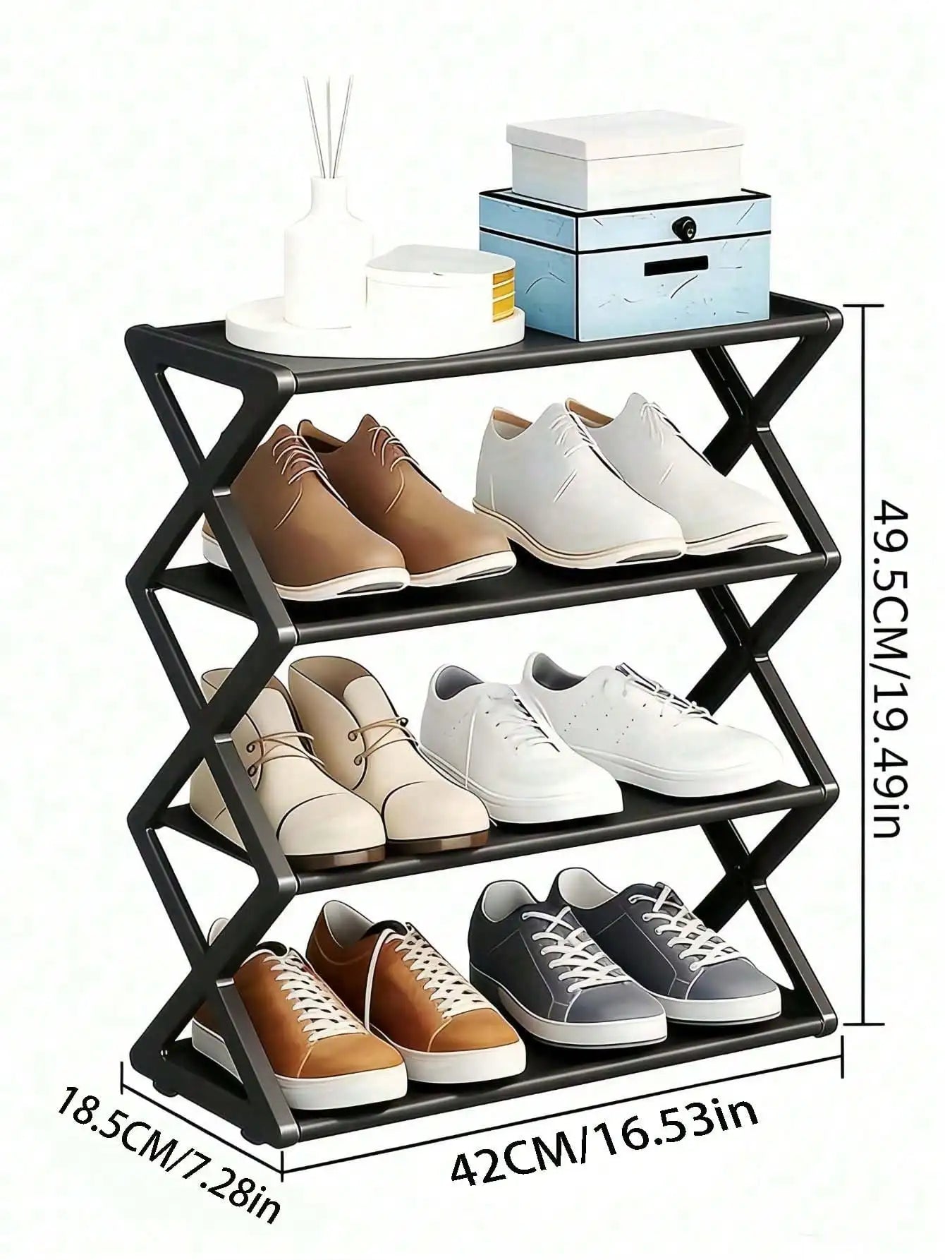 4-Tier Folding Shoe Rack | Space-Saving , X-Frame  Organizer, , No Assembly,   Storage for Entryway or Closet