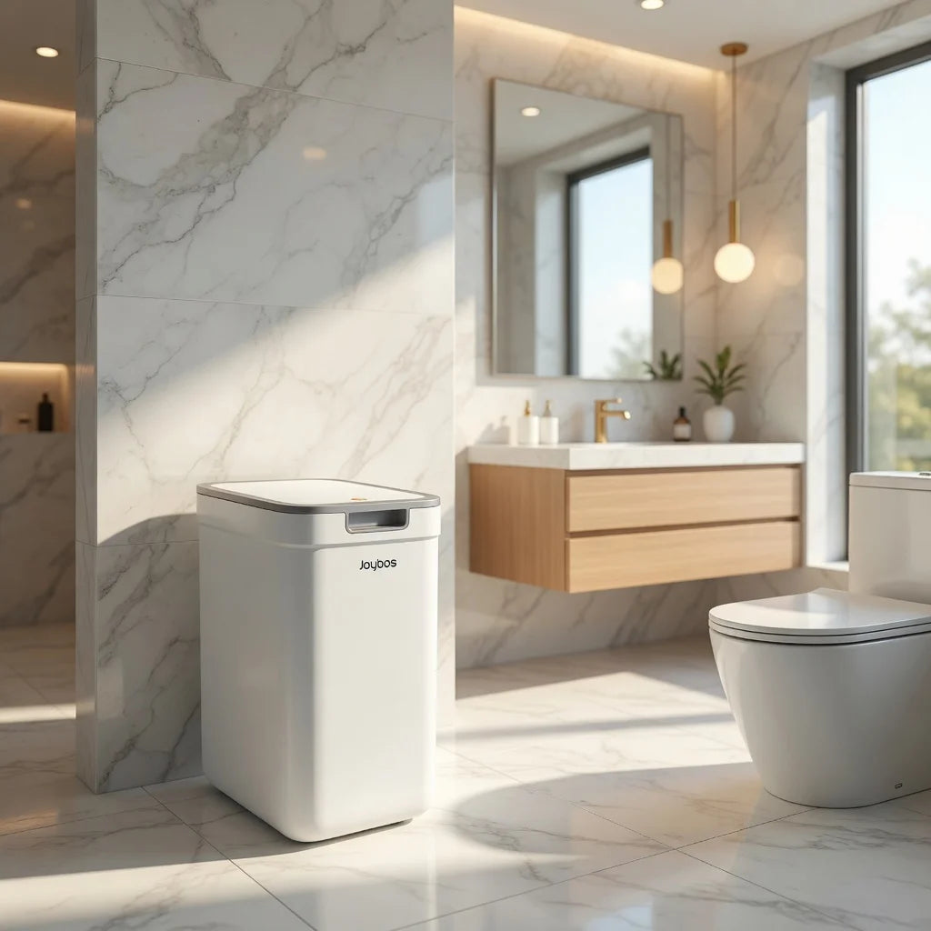 Dual-Use Wall Mounted or Floor Standing Slim  Trash Can with Lid, No-Drill,  Hanging Bin For Bathroom,  Kitchen or  Cabinet Door,