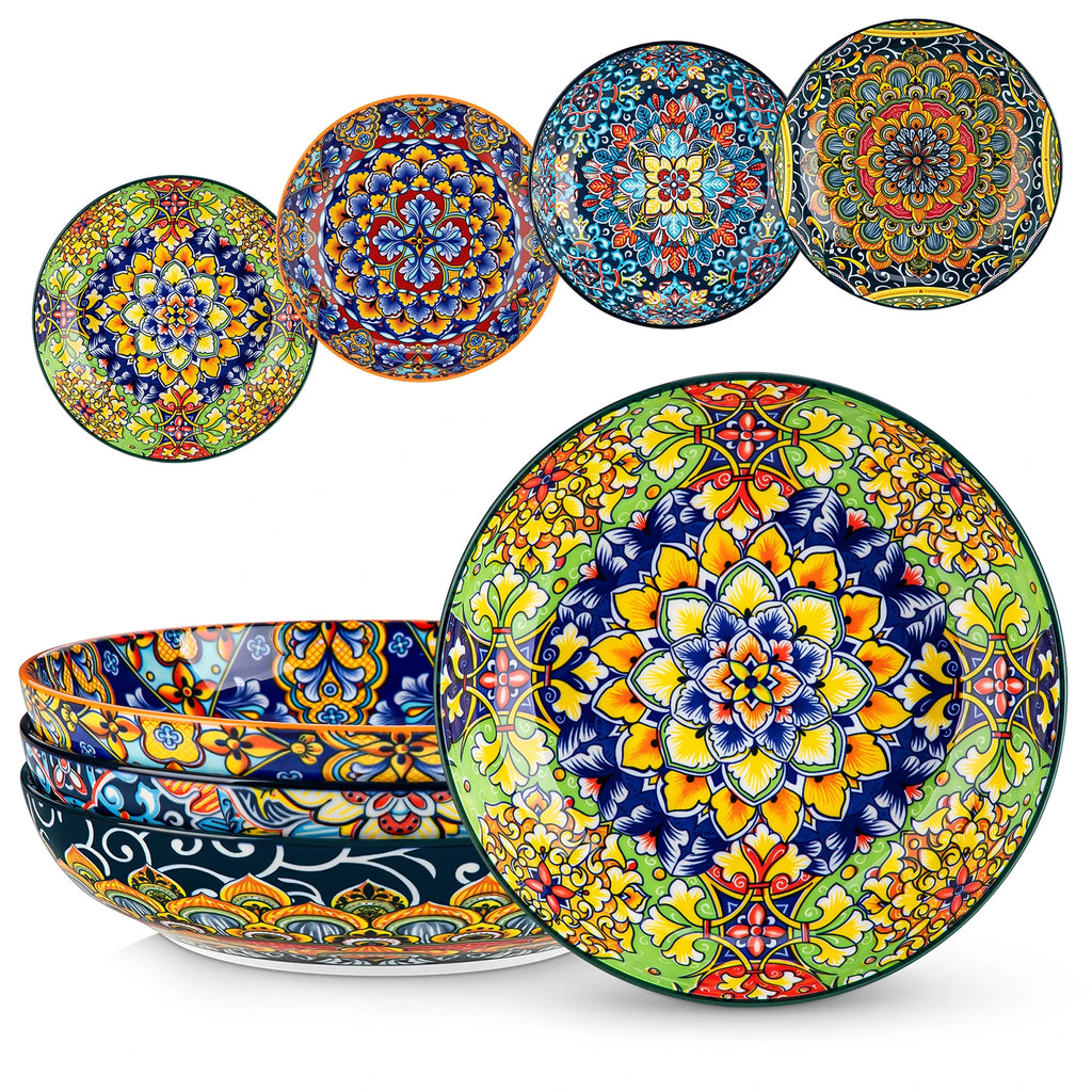 4/8 Piece Colorful  Ceramic Pasta & Soup Bowls, 42 oz,   Dishwasher & Oven Safe