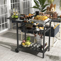Outdoor Bar Table w/ 2-Tier Shelf, Serving Cart w/ Wheels