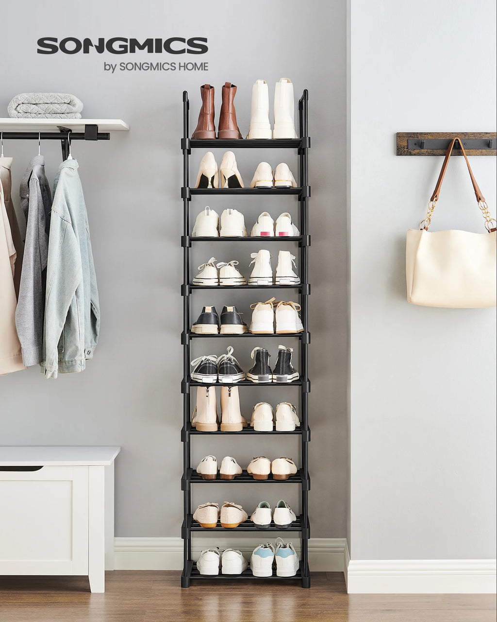 , 10 Tier Shoe Rack Metal Organizer,  for 20 Pairs of Shoes,