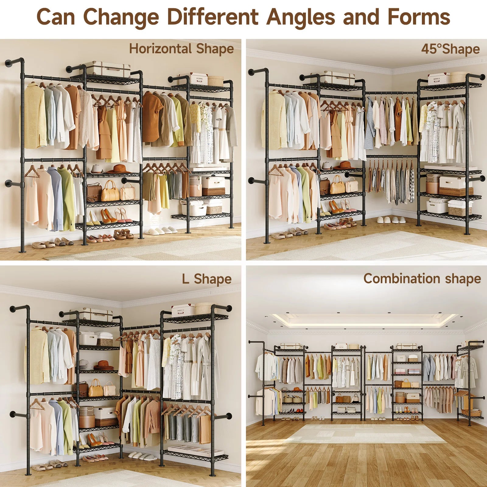 Wall Mounted Industrial Pipe  Clothes Rack, Closet Organizer  with Rods Expandable,