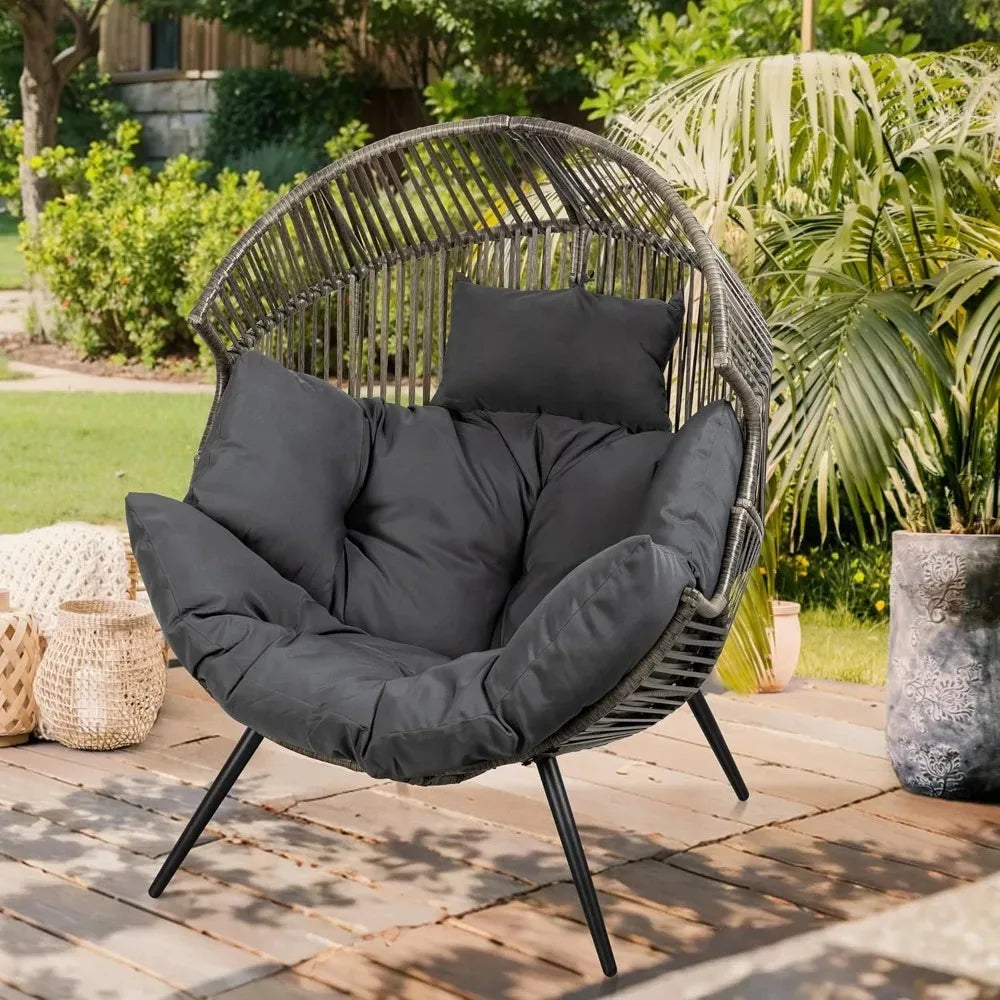 Outdoor  Oversized PE Rattan Wicker egg chair with cushion for  Patio, Balcony, Backyard ,indoor or outdoor use