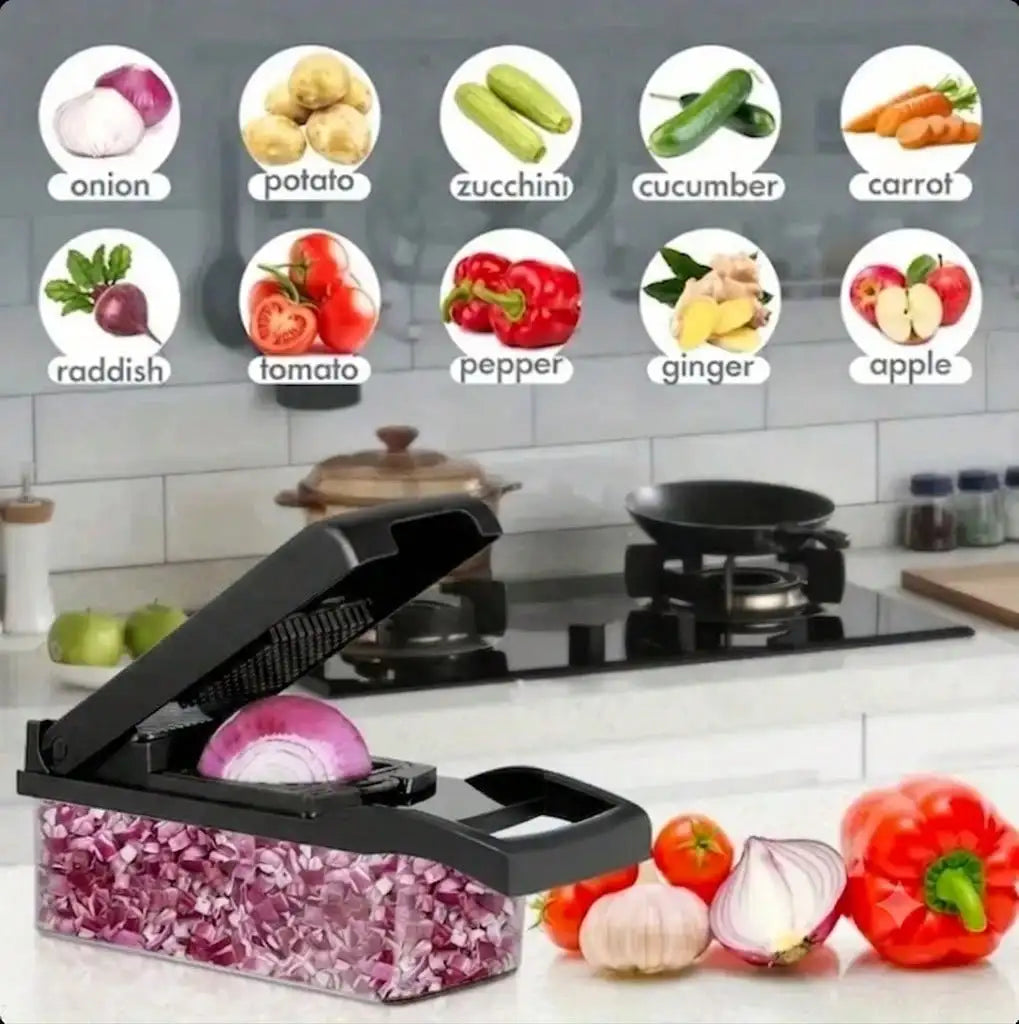 16-In-1 Multi-Functional Vegetable Chopper & Slicer with 8 Blades & Storage Container