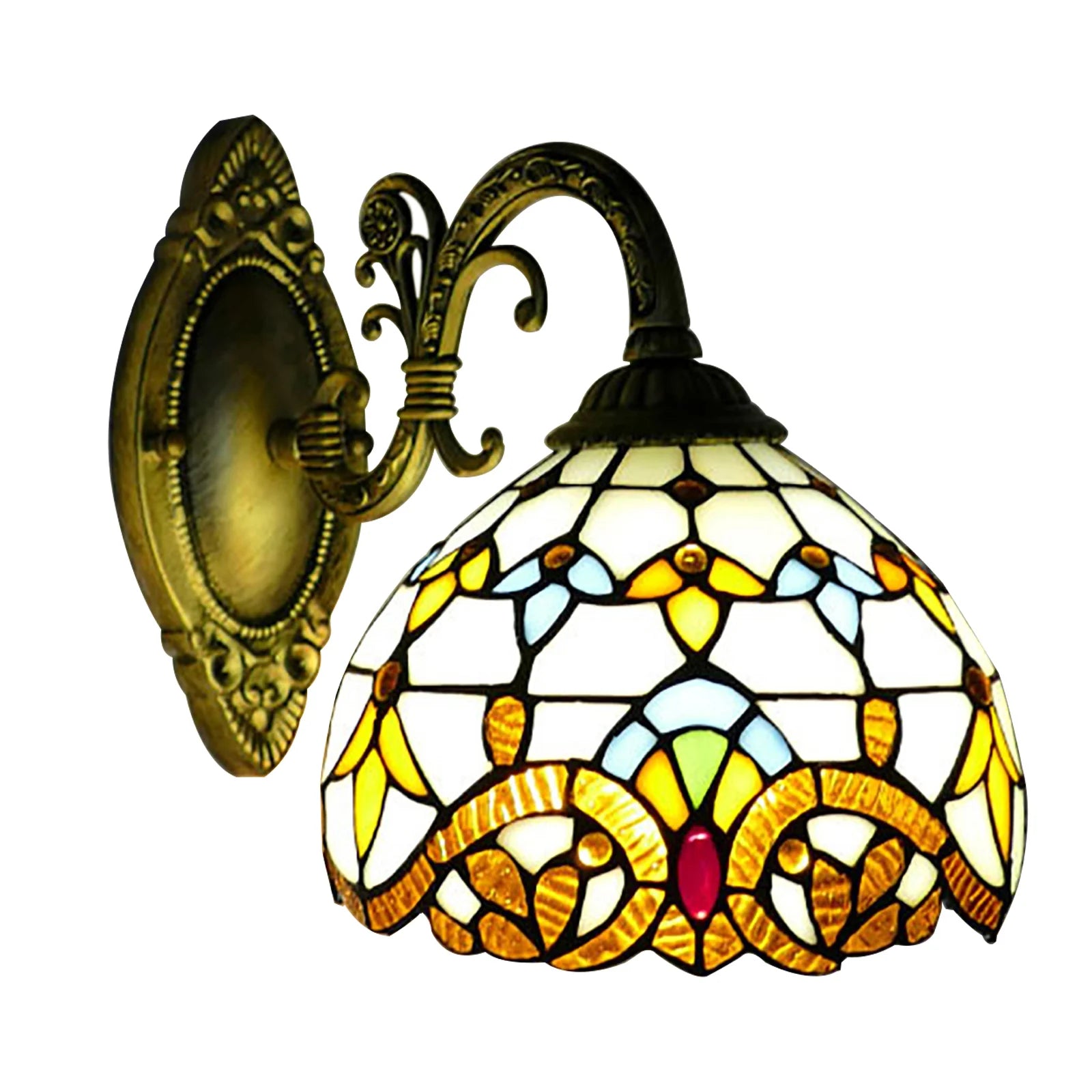 Tiffany Style Handmade Wall Sconce, Vintage Stained Glass Dome Lamp