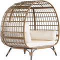 Oversized wicker Egg  patio lounge chair with Cushions & Steel Frame, Rattan