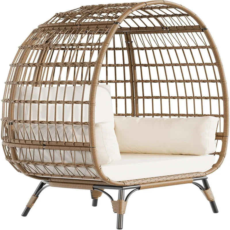 Oversized wicker Egg  patio lounge chair with Cushions & Steel Frame, Rattan