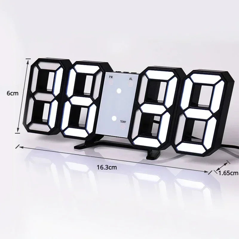 3D LED Digital Clock Wall  Glow Night Mode  Adjustable Electronic Watch