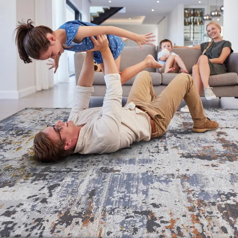 Stylish Abstract Non-Shedding Area Rug 2x8 in Ivory/Blue – Stain Resistant