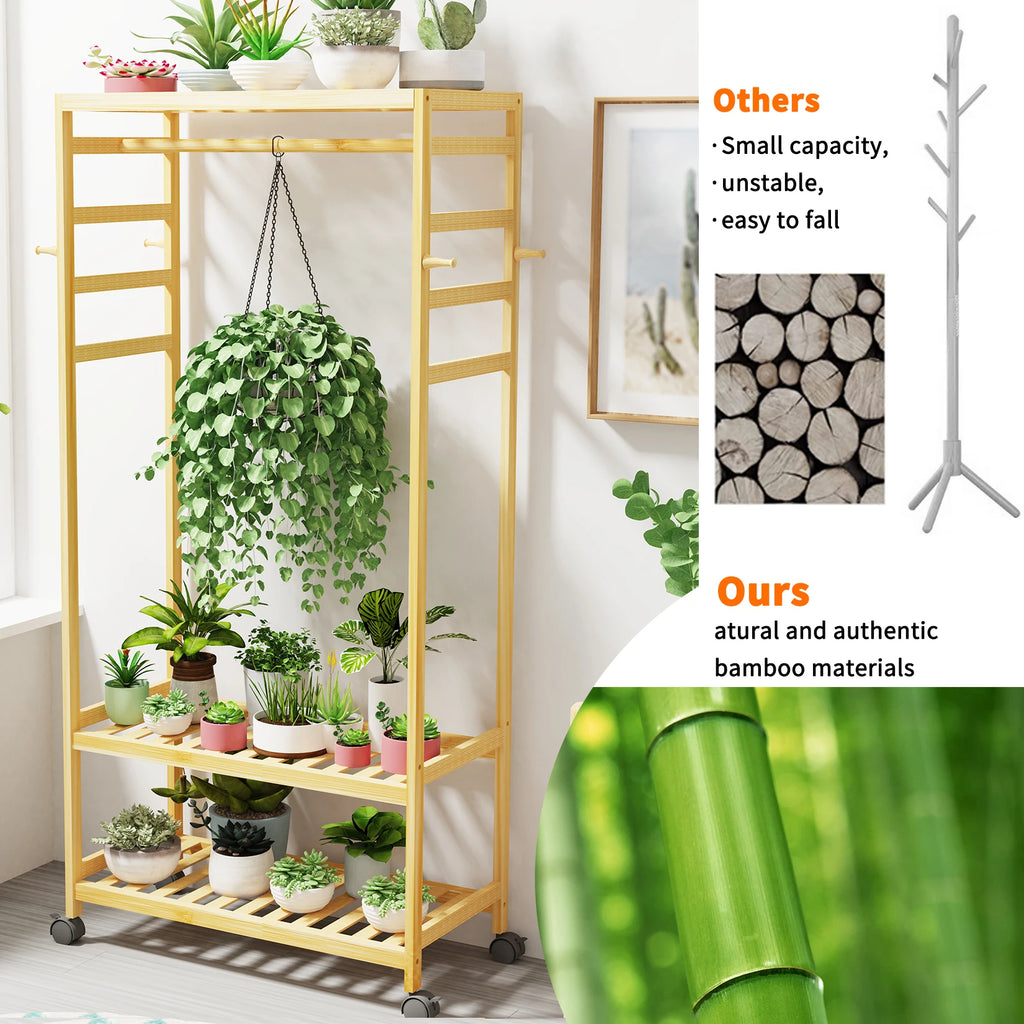 Heavy Duty Wooden Clothes Rail Rack Hanging Stand Side Hooks