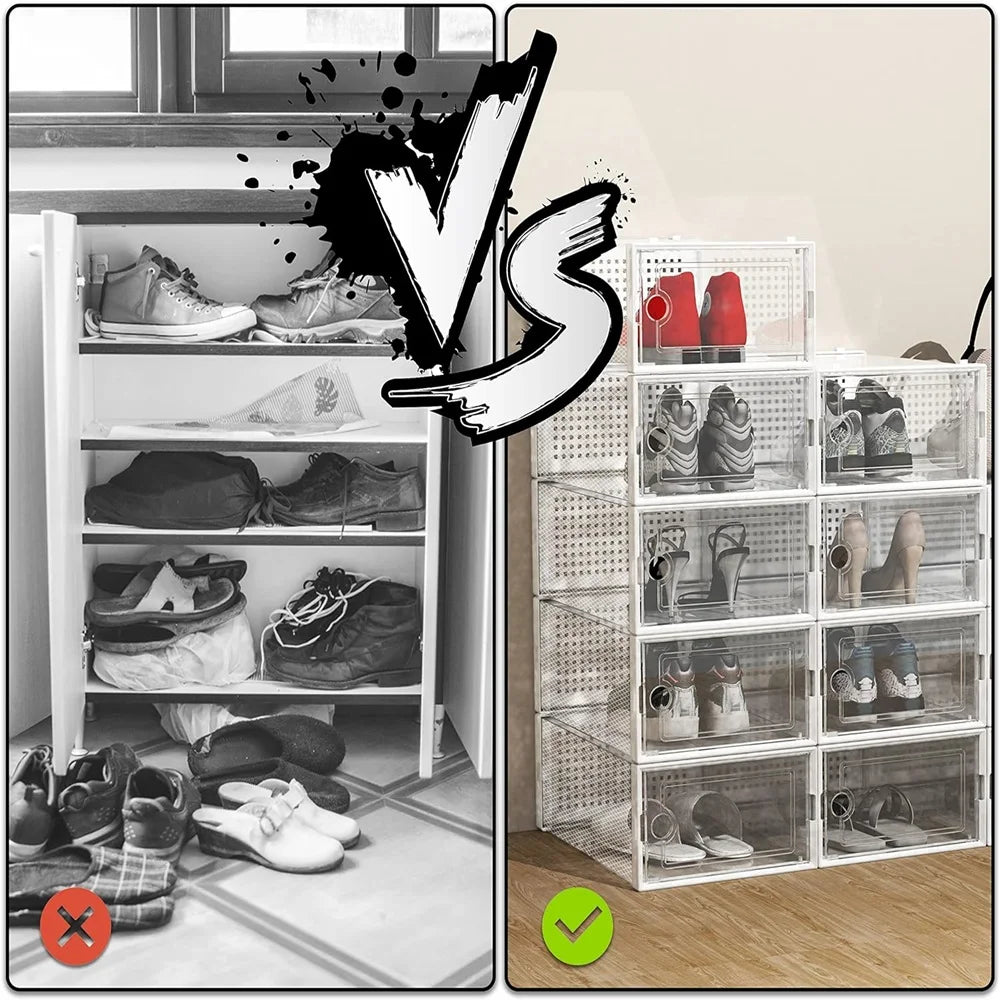 12-Pack Clear Stackable Shoe Storage Boxes, Foldable Closet Organizer