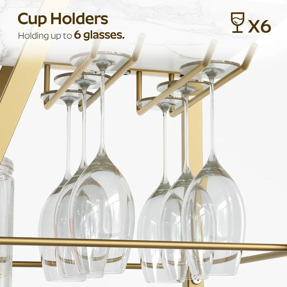 3-Tier Bar Cart with Wheels, Gold Drink Cart for Home,