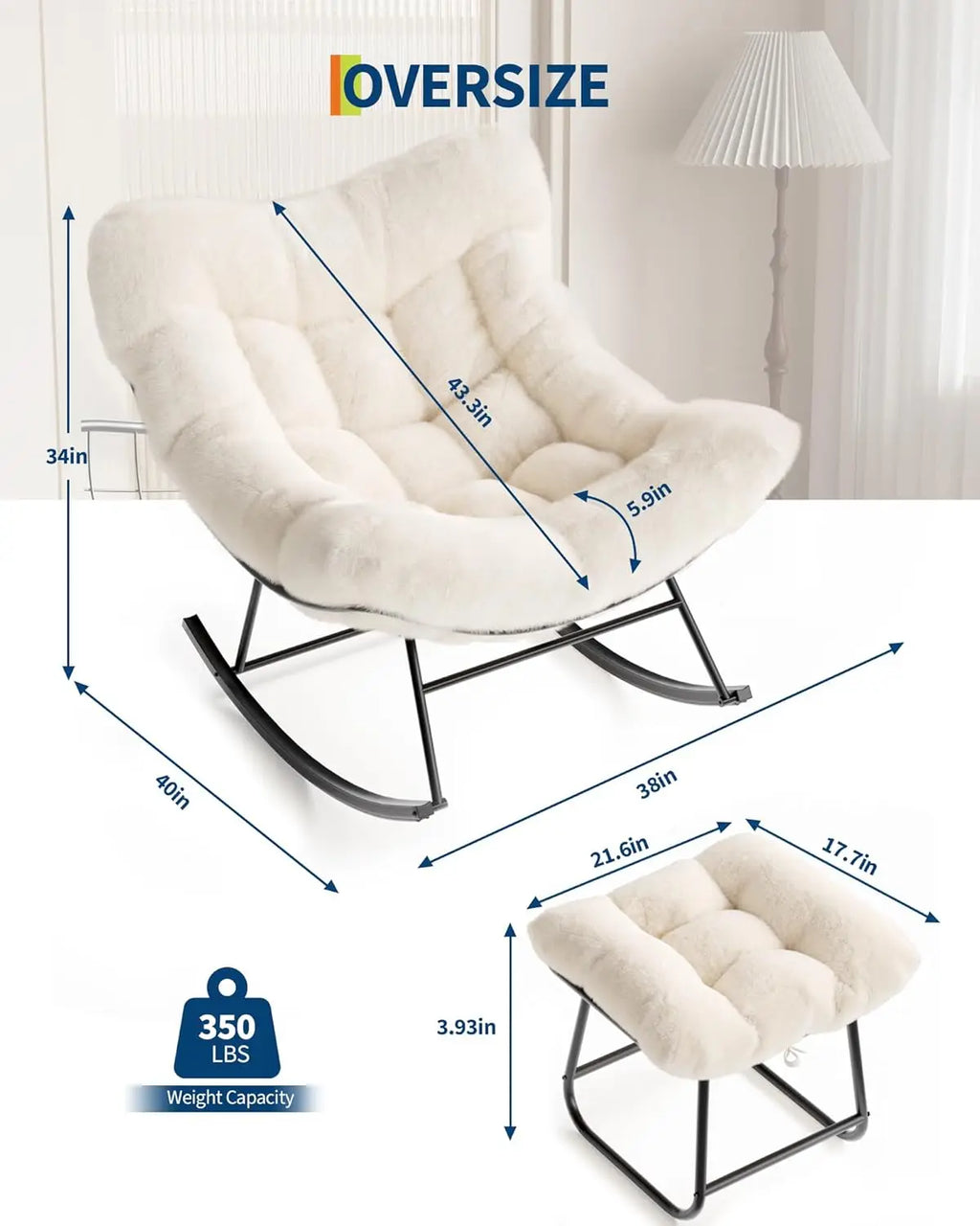 Outdoor Oversized Papasan Rattan Egg  Rocking Chair with Footrest, For, Patio ,  Balcony, Backyard ,Porch, Bedroom.