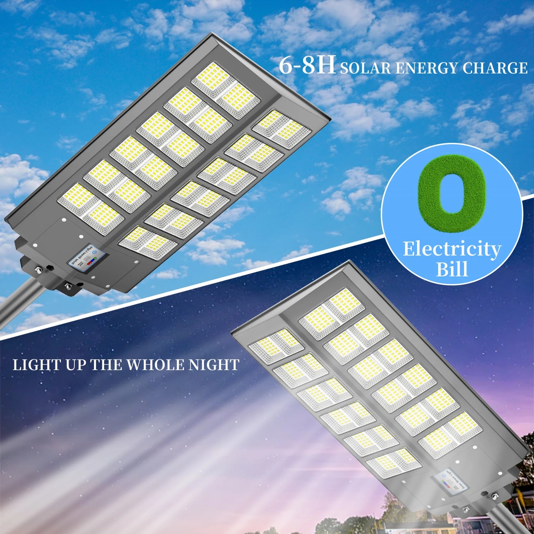 6000-watt waterproof solar street lights. with Dusk-to-Dawn auto on & off Motion Sensor