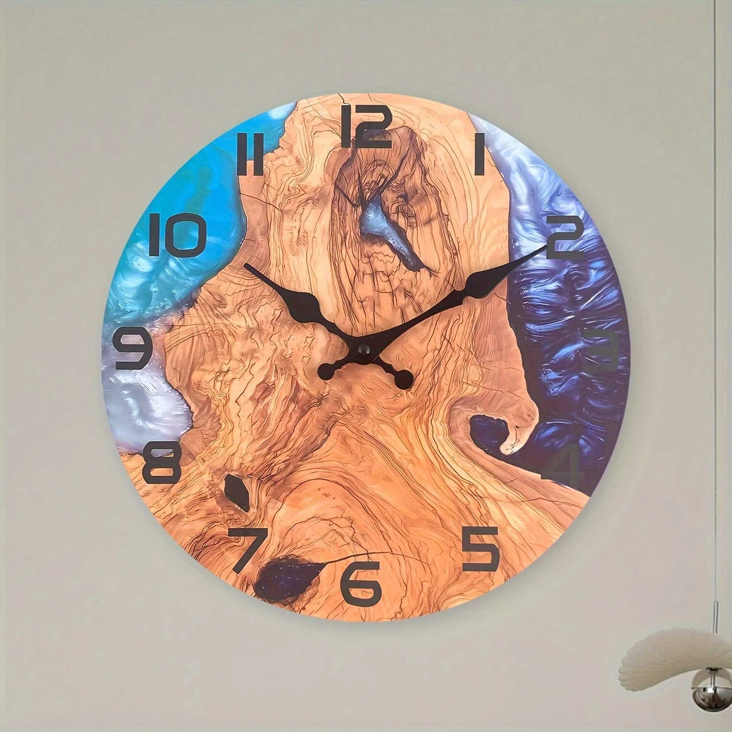 Wall Wooden Clock  with a Artistic Flat Design, Featuring a Unique  Mountains And Straits.