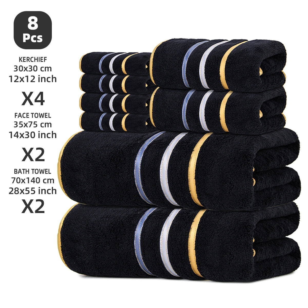 8‑Piece Towel Set, 2 Bath , 2 Hand  4 Face , Soft & Absorbent