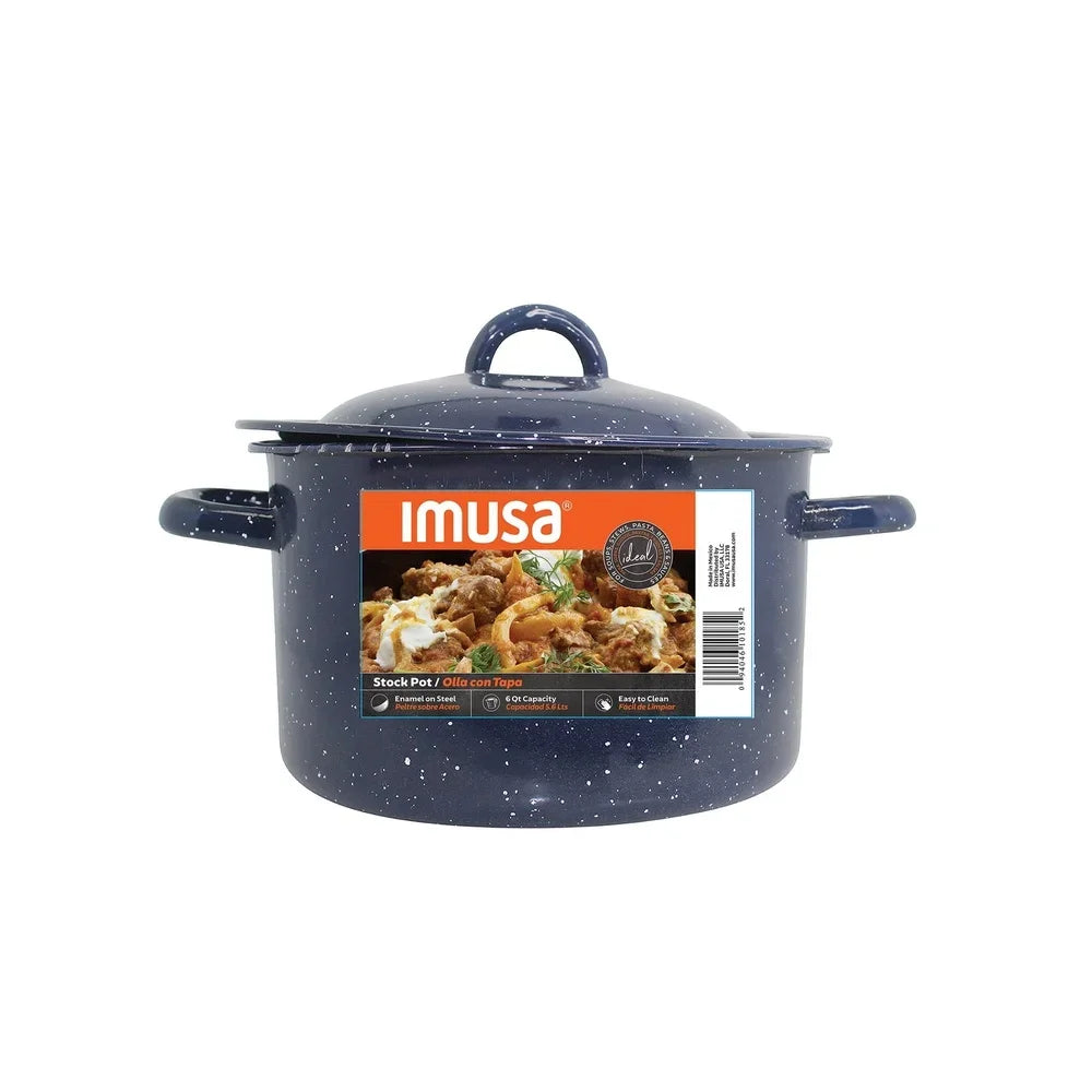 Enamel Stock  Pot for Soups &  Stews  Oven Safe with  Double Handles even Heat  Distribution