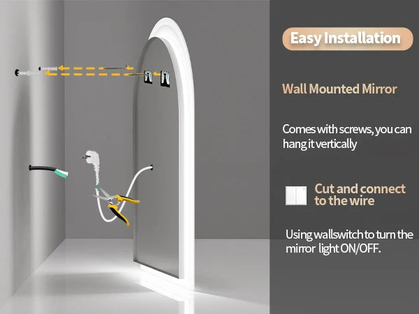 Backlit Smart LED Bathroom Mirror: 36 x 24 Inch Arched Dimmable 3 Colors Anti-Fog Lighted Mirrors with Time Temperature