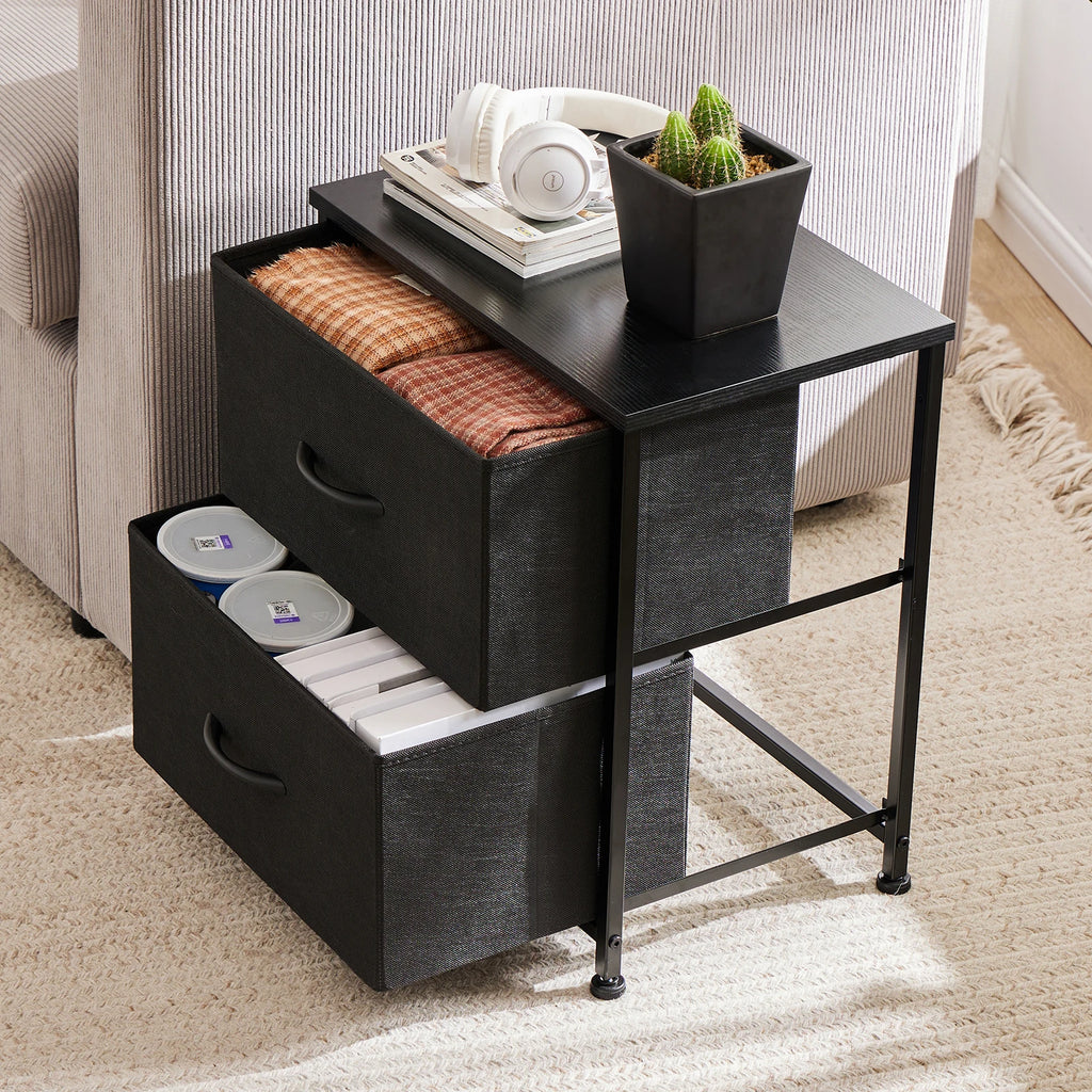 2-Drawer Fabric Nightstand Bedside Table with Storage Cabinet