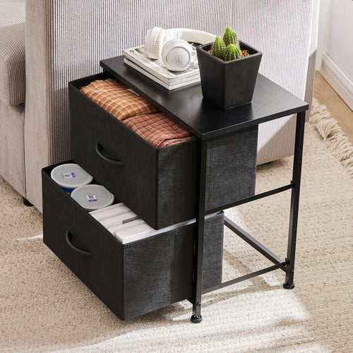 2-Drawer Fabric Nightstand Bedside Table with Storage Cabinet