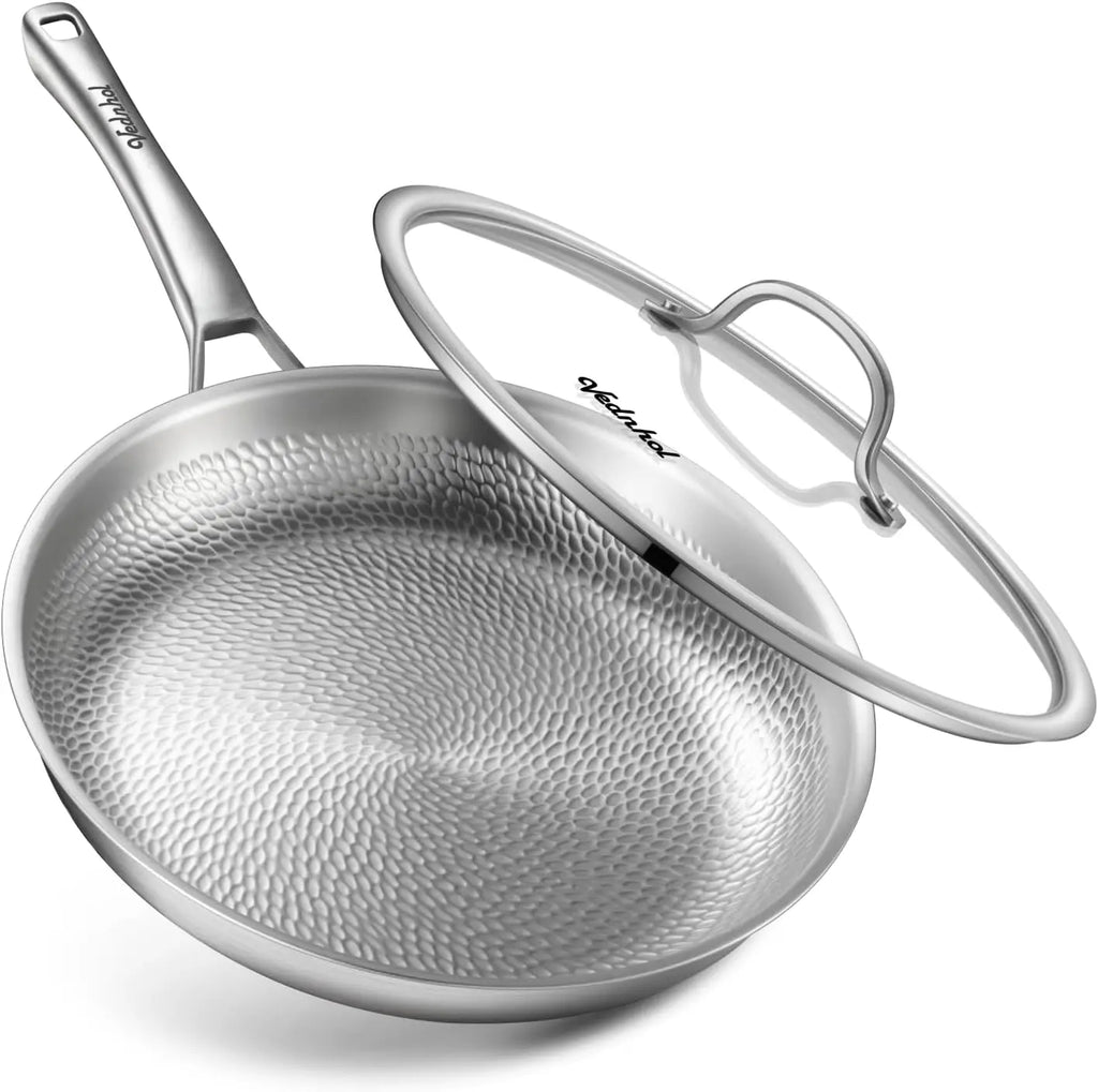 Pure Titanium Pan, 12 Inch  Hammered Pro frying pan with Lid, Non-Toxic Skillet