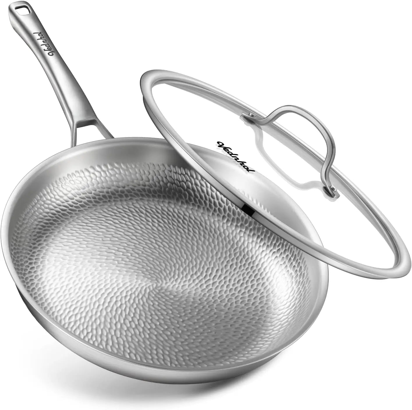 Pure Titanium Pan, 12 Inch  Hammered Pro frying pan with Lid, Non-Toxic Skillet