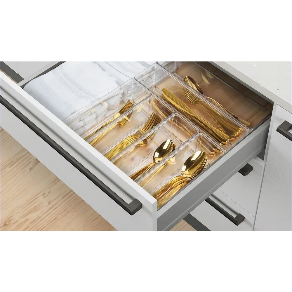 6 Piece Kitchen Drawer Organizer Set Modular Storage Bins BPA Free Clear Plastic