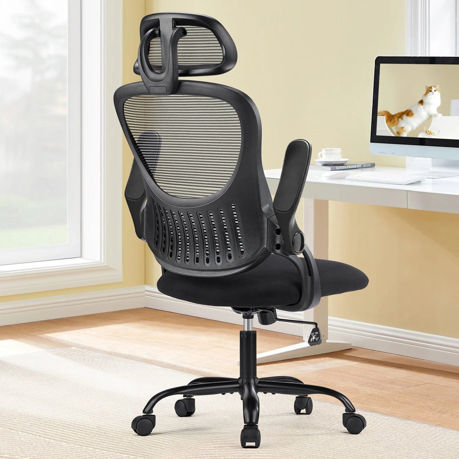 JHK Mesh Ergonomic   Desk Chair Flip-up Arms Adjustable Headrests Lumbar Support