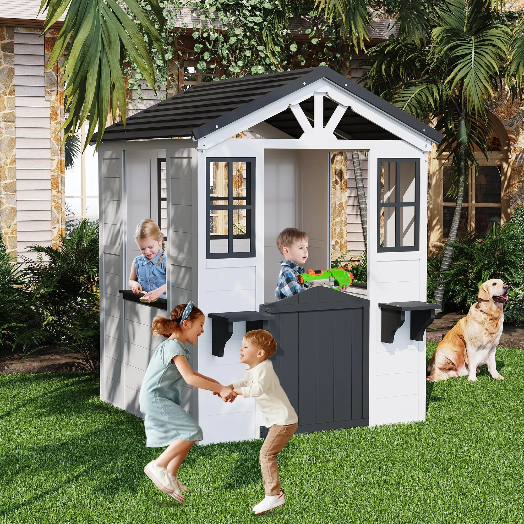 Wooden Play House for Kids,  Outdoor Cottage, Cedar