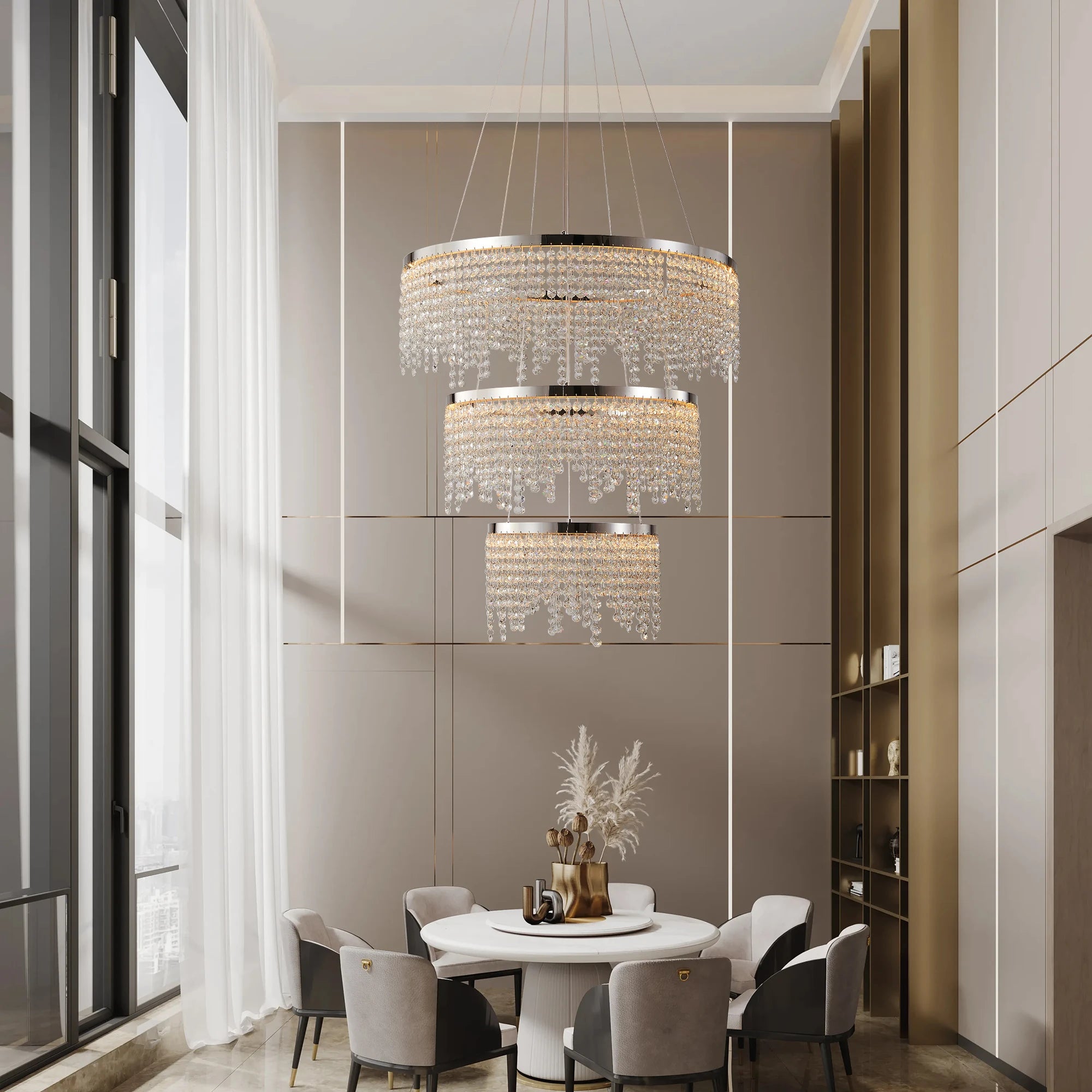23.6-inch Crystal Chandelier, Dimmable Led Ceiling Lamp, Adjustable Color Temperature & HeightAdjustable Color Temperature & Height