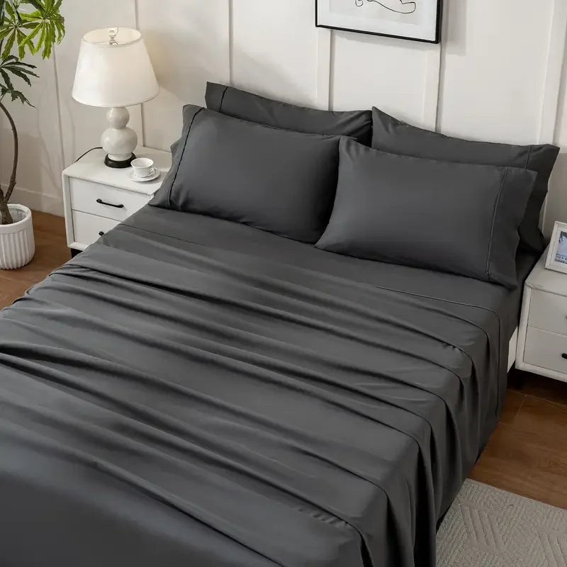 4pcs/6pcs Bamboo Cooling Queen Size Sheet Set - Breathable And Comfortable - For Hot Sleepers