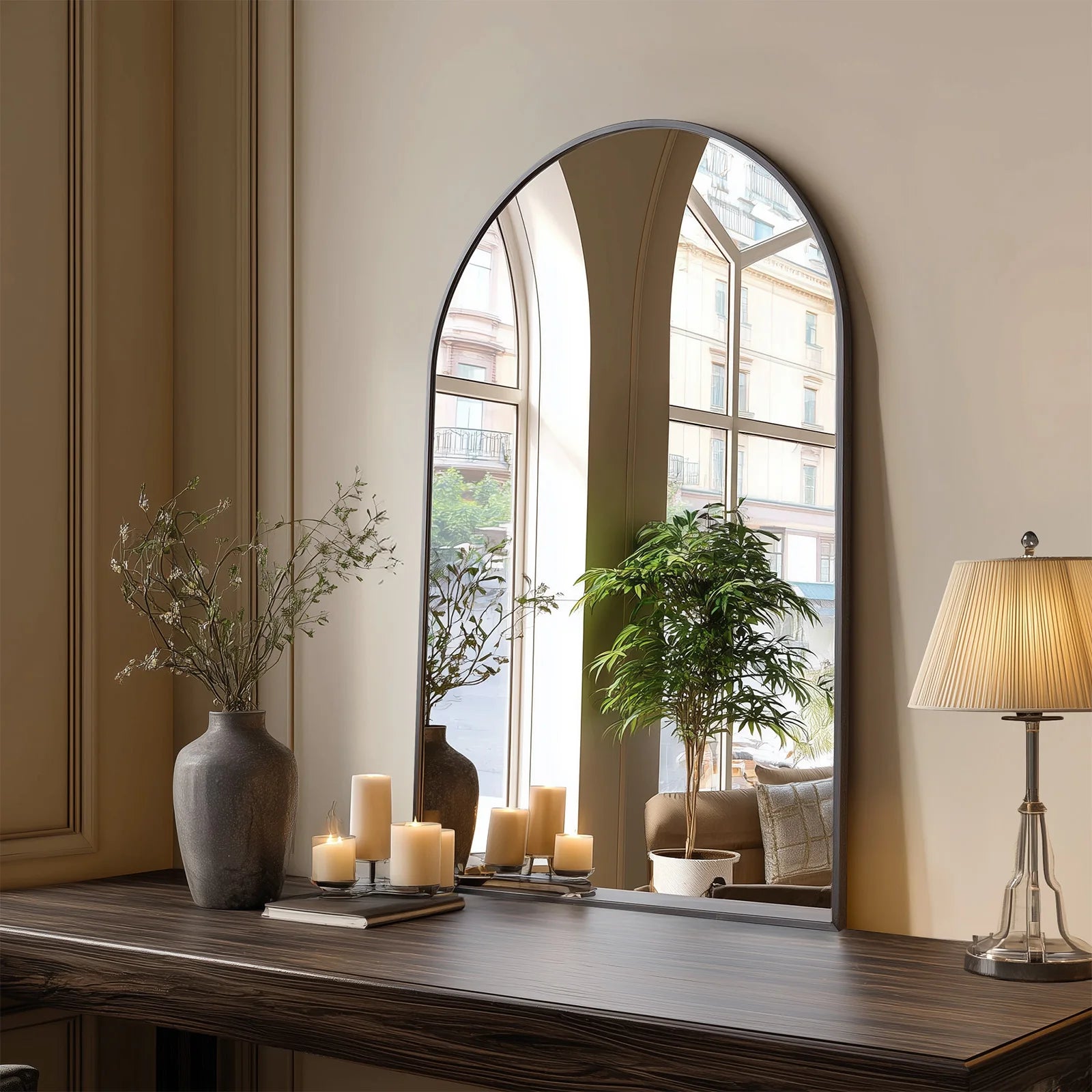 JHK  Arched Bathroom Mirror, 26x38" Metal Framed Wall Mirror for Vanity, Bedroom, & Archway