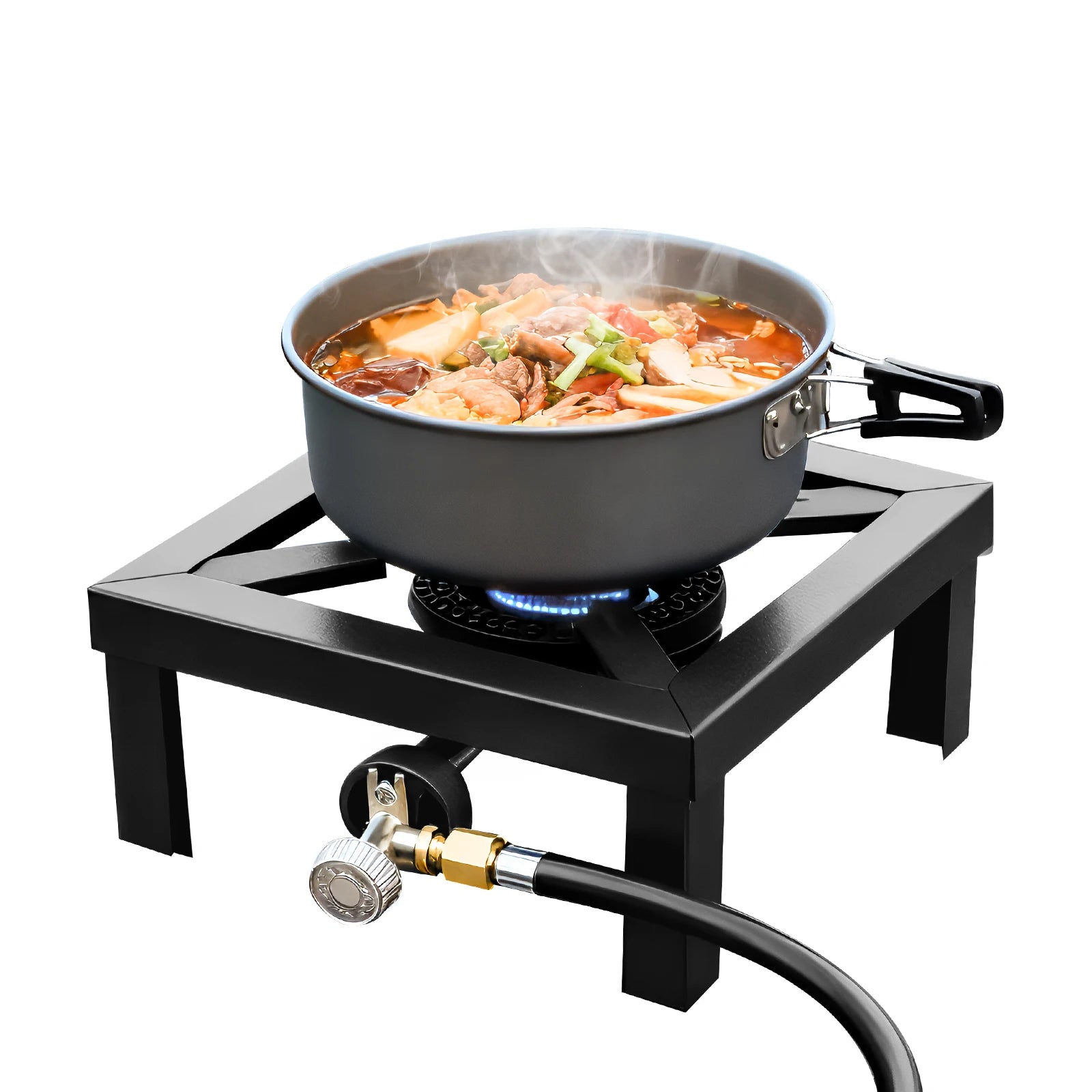 Portable Single Burner Outdoor Gas Stove Propane Cooker with Adjustable 0-10Psi Regulator Hose