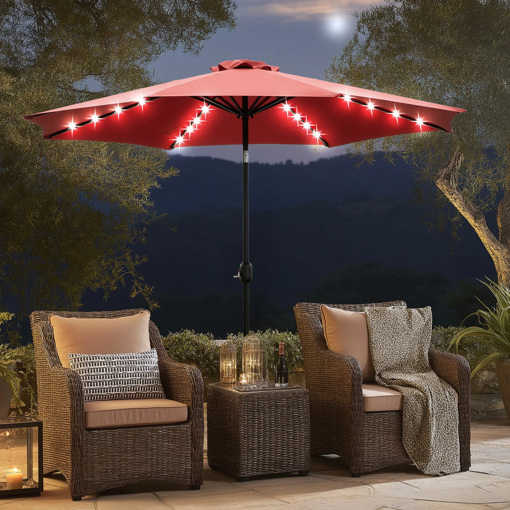 JHK 10FT Solar Patio outdoor Umbrella with 32 LED Lights UV-Resistant Table Umbrella with Tilt and Crank