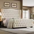 Full Size 54.3” Tall Platform Velvet Bed Upholstered Frame with Deep Button Tufted Wingback Headboard and Footboard,