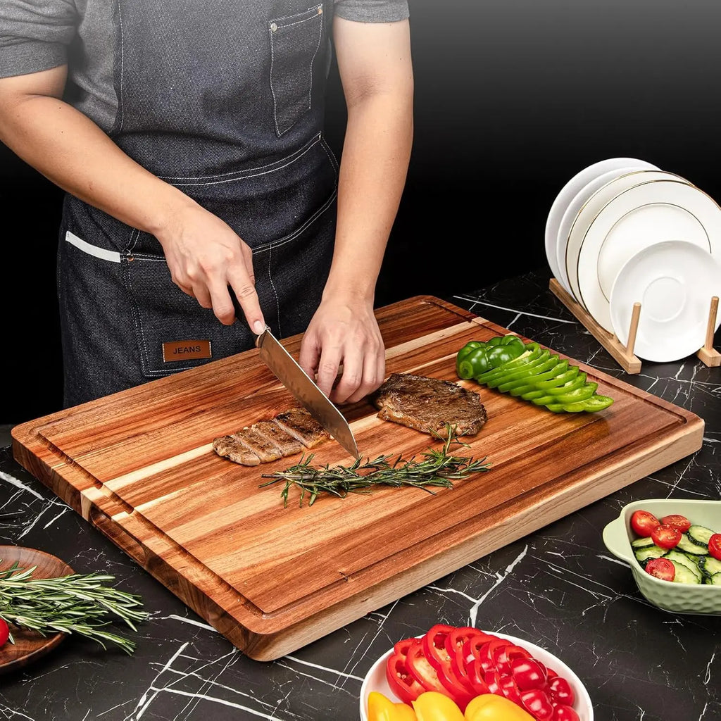 Extra Large Reversable  Wood Cutting Board with Juice Groove and Handle 24 x 18 x1.2 in
