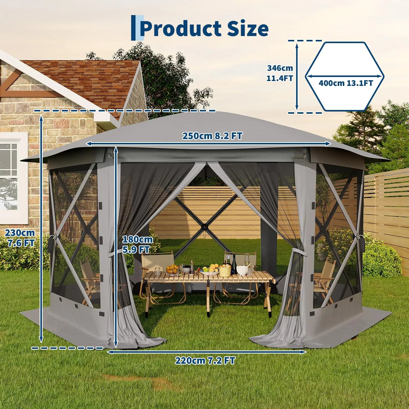 13FT  sided pop up canopy tent with mosquito netting & removeable roof