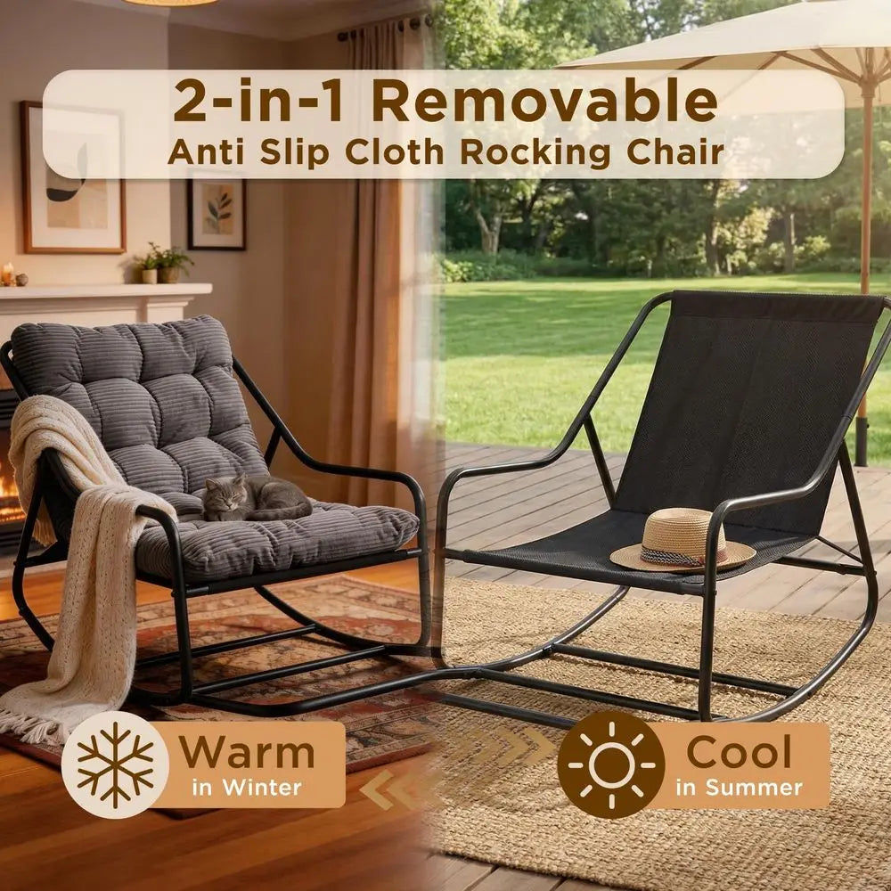 Outdoor Papasan Rocker Chair, Waterproof Comfy lounge Cushion chair, 300lbs