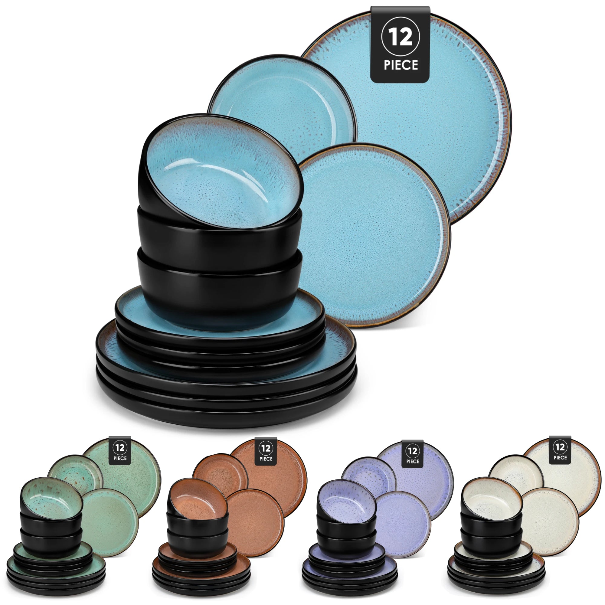 12/16 Piece Ceramic Dinnerware Set Stoneware Plats Set with 4/6 pcs Dinner Plate/Dessert/Bowl/Soup