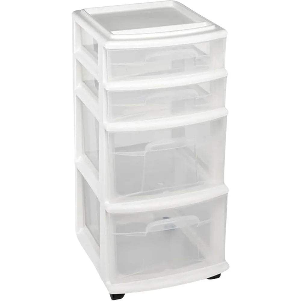 4 Tier Clear Plastic Drawer Tower on Wheels for  Storage