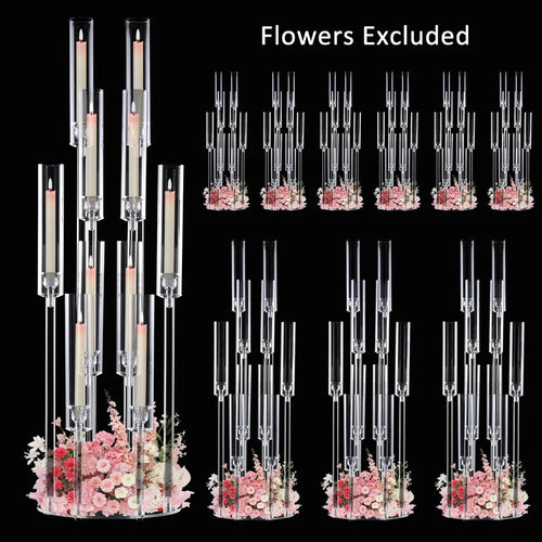 10Pcs Acrylic Candelabra 10 Arm Clear Candle Holder Table Centerpiece