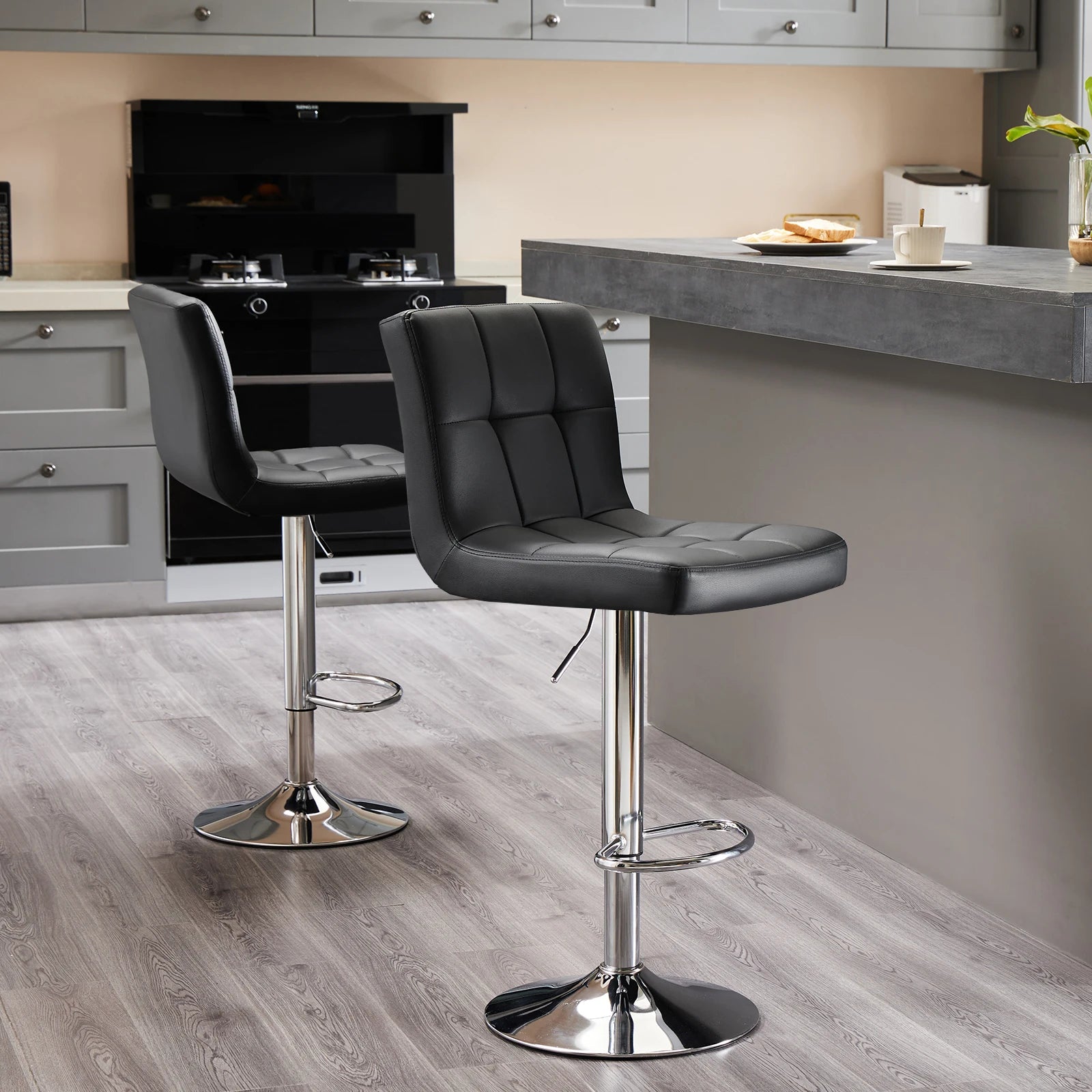 Leather upholstered Bar Stools Set of 2  ,SGS Certified Gas cylinder Comfortable Backrest