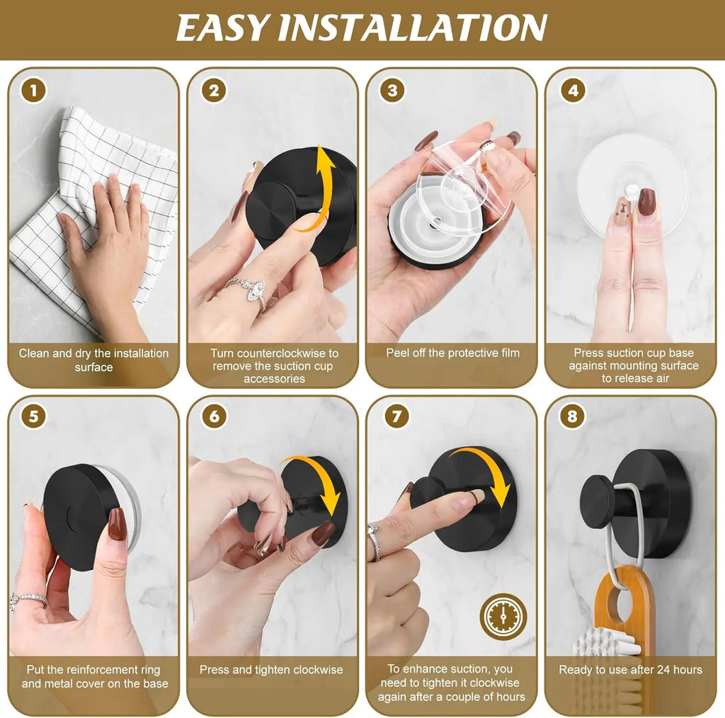 Matte Black Suction Towel Hooks, 2-Pack  Wall Hangers for Bathroom, Bedroom &  Kitchen