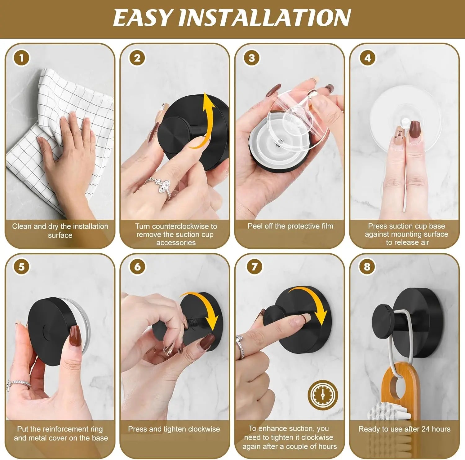 Matte Black Suction Towel Hooks, 2-Pack  Wall Hangers for Bathroom, Bedroom &  Kitchen
