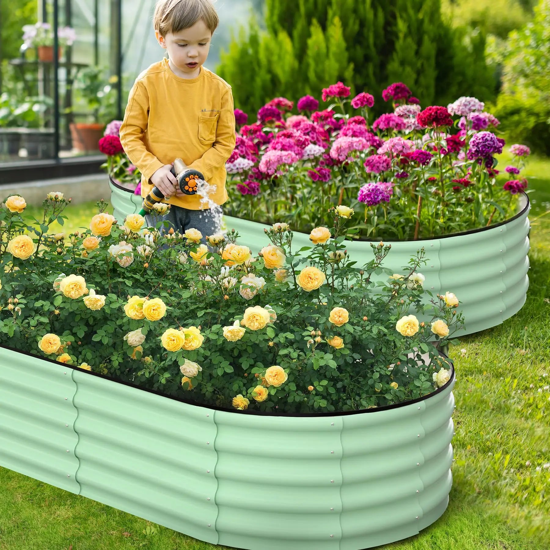 2-Pack Oval  Steel Raised Garden Bed Open Base  Metal Planter  Vegetables Flowers Herbs