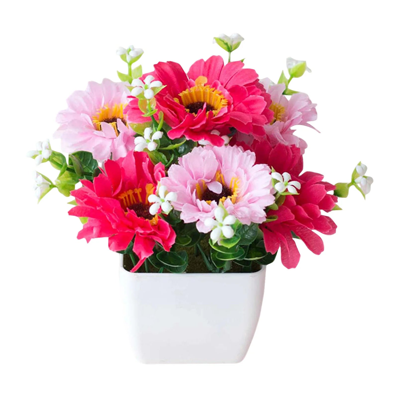 Artificial Flower Pot With Realistic Faux Flowers Chrysanthemum Baby's Breath