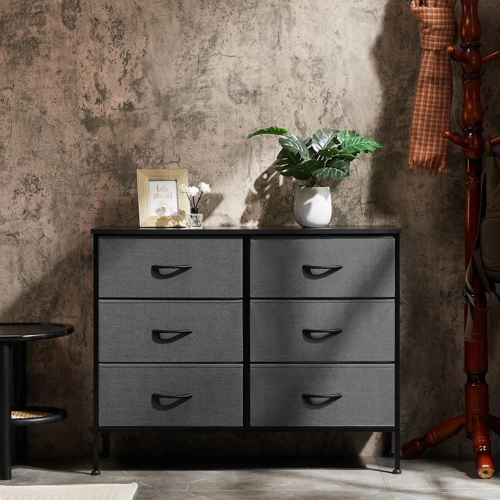 6 Fabric Drawers Nightstand  With Storage  Display Cabinet