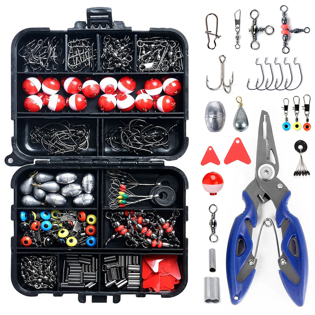 263pcs Fishing Accessories Kit with Tackle Box, Pliers ,Jig Hooks, Sinker Weights, Swivels & Snaps