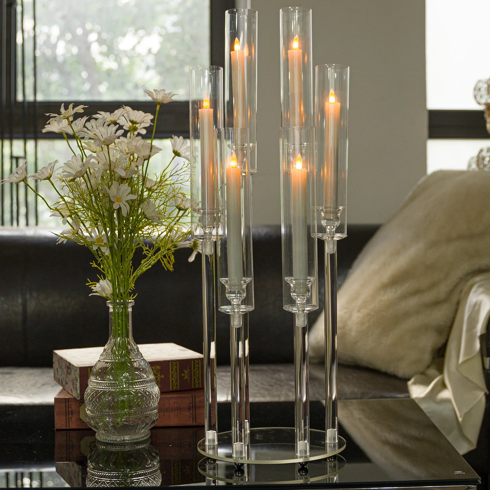 Candlestick Holder 6 Arm Candelabras Clear Taper Candle Holders
